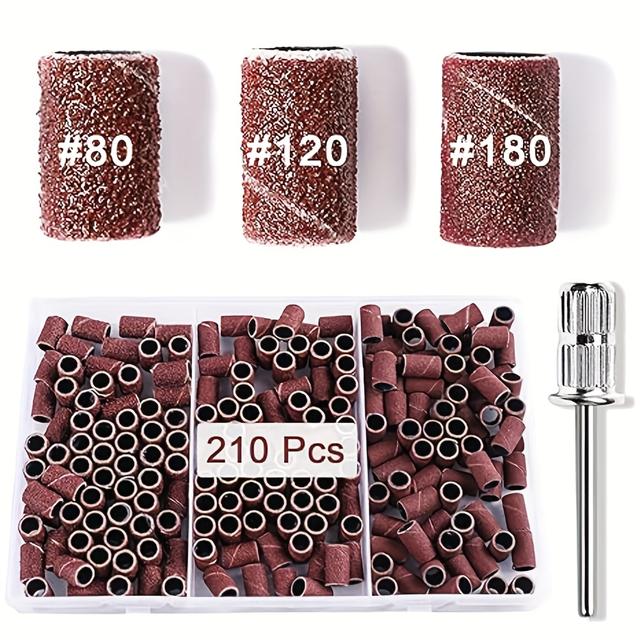 TEMU 210pcs Heavy-duty Nail Drill Grinding Bit Set With #80, #120, #180 Grit - Professional Pedicure Tool Kit For Gel Polish Removal, Nail Polish, Nail Drill, Nail Polish Remover