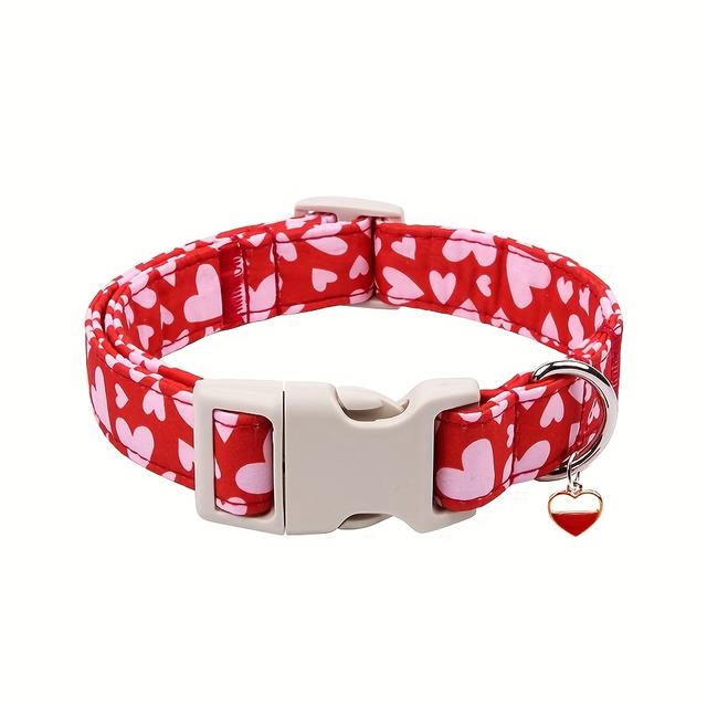 TEMU Valentine's Day Heart Pattern Dog Collar With Pendant, Quick Release Safety For Small Pets, Dog Leash, Cute