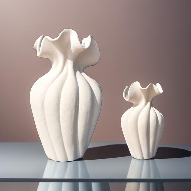 TEMU 20cm 높이의 세라믹 꽃병, 러플 디자인, 스타일리시한 모양, 신제품 출시, 꽃꽂이 및 수경 재배에 적합.