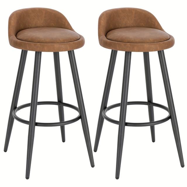 TEMU 2pcs Bar Stool, Bar Stool, Counter Stool, Bistro Stool, Designer Stool With Backrest And Footrest Made Of Leather, Metal