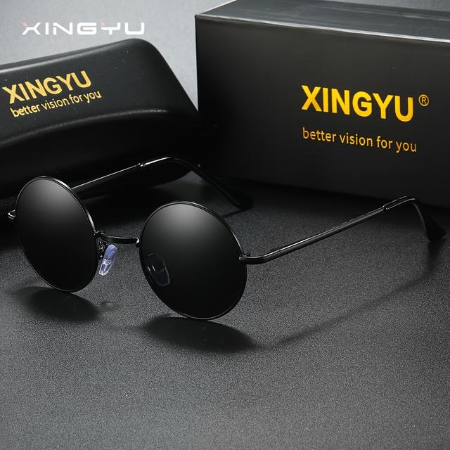 TEMU XINGYU Herr Polariserade Modeglasögon - Vintage Stil, Rostfritt Stålram, TAC-linser för Förbättrad Syn, Fiske & Utomhus - Levereras med Stilfull Svart Presentask, roliga julklappar