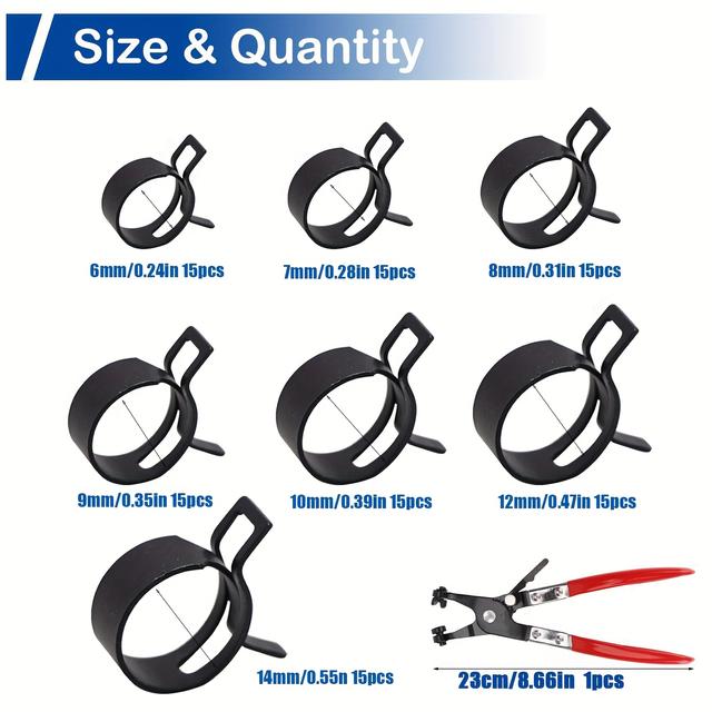 TEMU [Hochdruck] 105 Stück robuste schwarze /105 Stück robuste schwarze + 1 Zange | Hergestellt für hochdruckbeständige Umgebungen | Sicherung von Wasserleitungen, Kühlmittelschläuchen