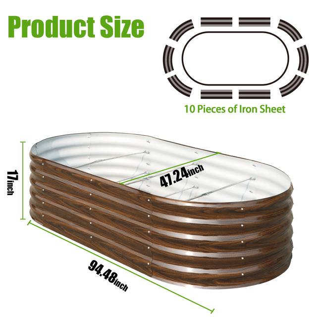 TEMU Large Raised Garden Bed | Metal Planter Box For Fruits And Herbs, Oval Shape, Powder Coated, Rust Resistant,