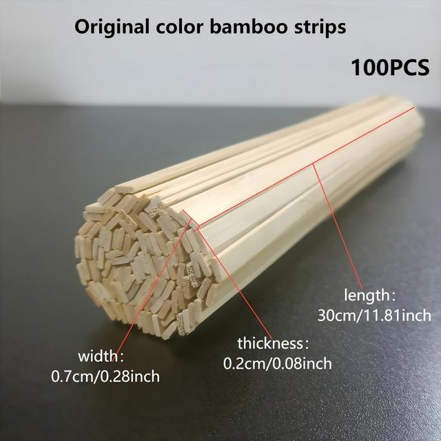 TEMU Tiras de bambú de color original, 2 mm de grosor, 7 mm de ancho, 300 mm de largo, 50 piezas por juego de 100 piezas