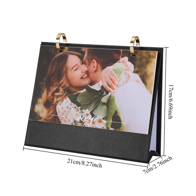 TEMU ปฏิทินสีดำส่วนตัว 1 ชิ้น | ขนาด 6.69x8.27 นิ้ว, ปฏิทินตั้งโต๊ะ 12 เดือน, ปรับแต่งด้วย 7 รูปภาพ, DIY สำหรับโรงเรียน, สำนักงาน, ใช้ในบ้าน, แบรนด์ , ภาษาอังกฤษ, ปฏิทินมีเลขเดือนสำหรับปี 2026