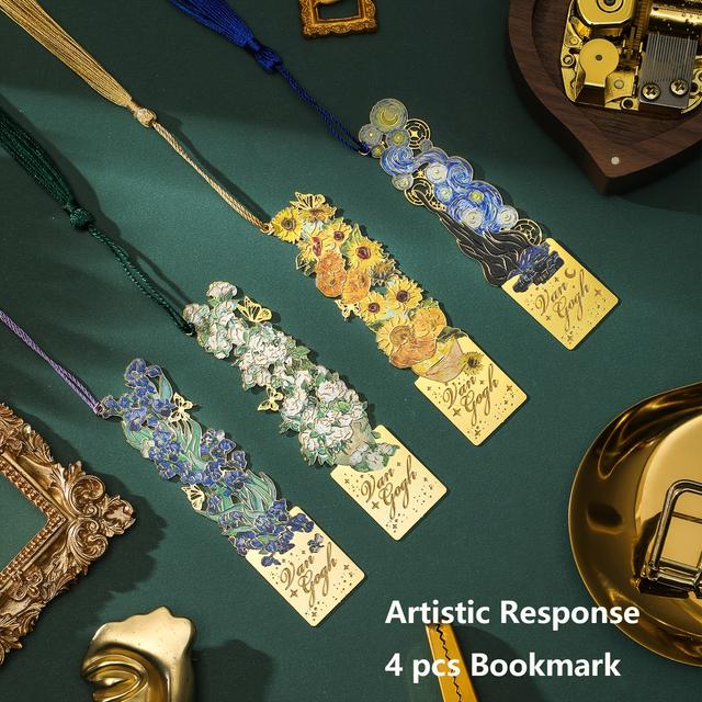 TEMU 4 Bookmarks With Artistic Paintings And Long Tassels - Creative Reading Accessories For Students And , Durable Stationery Supplies And Gifts