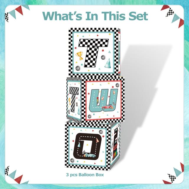 TEMU 3pcs, Card Box, Blue Racing Theme Birthday Party Checkerboard Card Box Decorations, Suitable For Family Outdoor Celebration Of Birthday Party Decorative Card Box