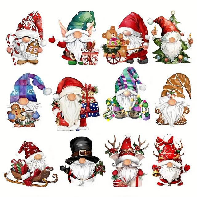 TEMU Vintage Christmas Santa Magnets Set Of 12, Refrigerator & Dishwasher Stickers, Office Whiteboard Decals, No Power Needed, Plastic Decorations - Seasonal Gifting