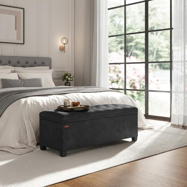 TEMU Songmics Storage Ottoman Bench, End Of Bed Bench, Foot Rest With Legs, 15.7 X 15.7 Inches, Storage Chest, To 660 Lb, For Living Room, Bedroom, Entryway, Ink Black