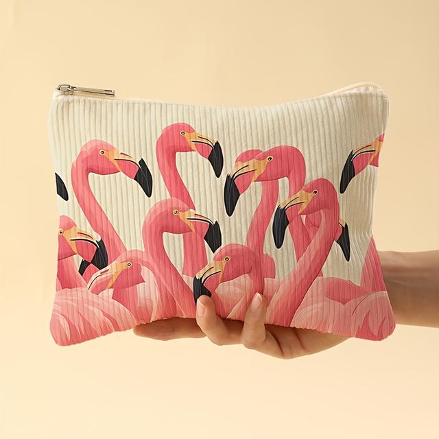 TEMU حقيبة مكياج أنيقة بتصميم فلامنغو - منظف مستحضرات تجميل سعة كبيرة بسحاب، حقيبة أدوات سفر متينة للنساء والرجال، إكسسوار ومتنقل، تصميم عصري مع رباط يد سهل التركيب، مثالية للمسافرين المتكررين