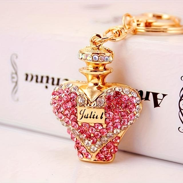 TEMU Single Creative Rhinestone-encrusted Cute Perfume Bottle Keychain | Alloy And Iron, Ideal Valentine's Day Gift For Girlfriend