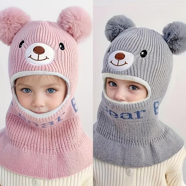 TEMU 2pcs Set Children's Hat For Autumn/winter, Ear Protection And Neck Warmer In One, Thickened Knitted Hat For , Face Protection For Boys, Girls, And Babies