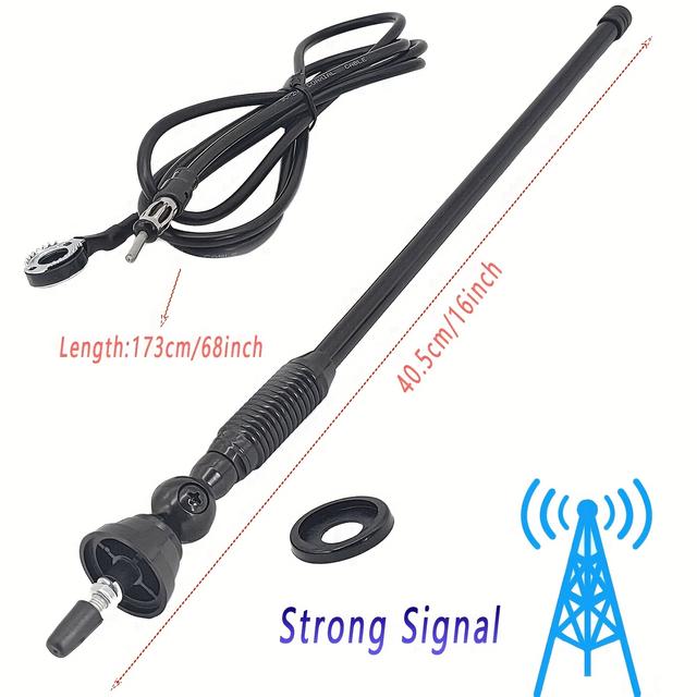 TEMU 40cm/15.7inch Universal Mast Car Antenna For Am/fm Signal Booster With Soft Rubber 180-degree Rotatable Car Antenna Roof Antenna For Off-road Vehicle Truck Boat
