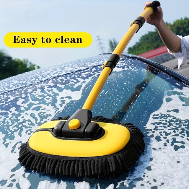 TEMU 1pc Aluminum Car Wash Brush With Long Handle, Ultra- Towel, Cleaning Mop, Gloves, And Extension Rod For Cars And Trucks - Easy To Clean, Material, Car Cleaning Accessories