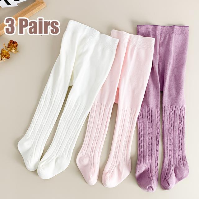 TEMU 3 Pairs Kids' Tights | Little Girls' Solid Color Leggings, Simple And Versatile, Suitable For Outerwear Or Base Layer, Knit Fabric, 96., Elastane 3.