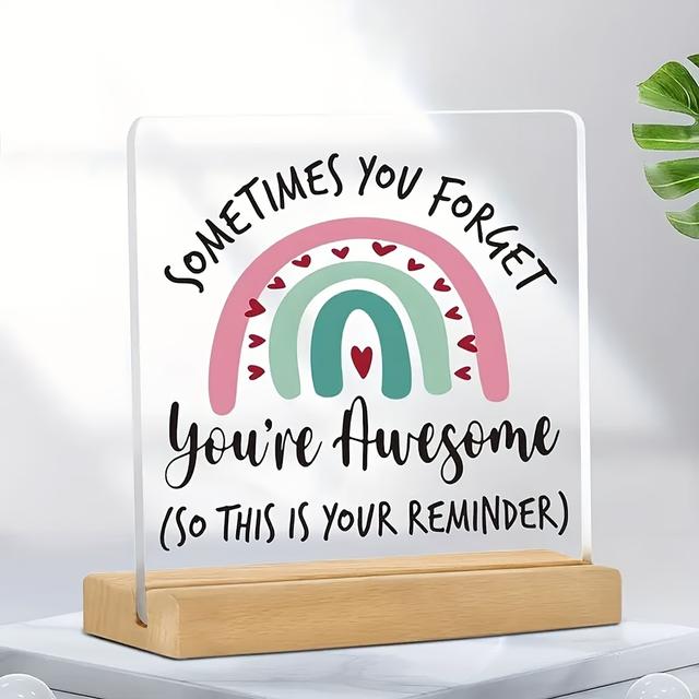 TEMU Inspirational Acrylic Desk Sign With Rainbow And - Uncharged Motivational Reminder For , Social Workers, And Women - Ideal For Thanksgiving, Christmas, And Encouragement