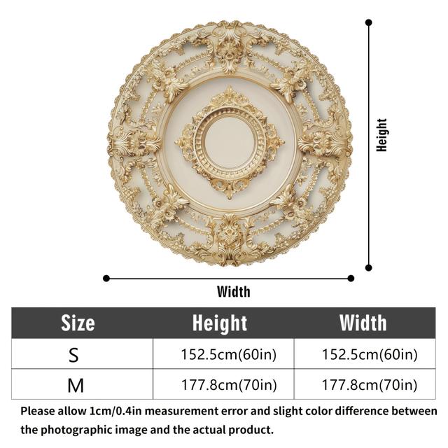 TEMU Halloween, Christmas, 1pc Printed Round Lace Tablecloth - Durable With Golden Pattern