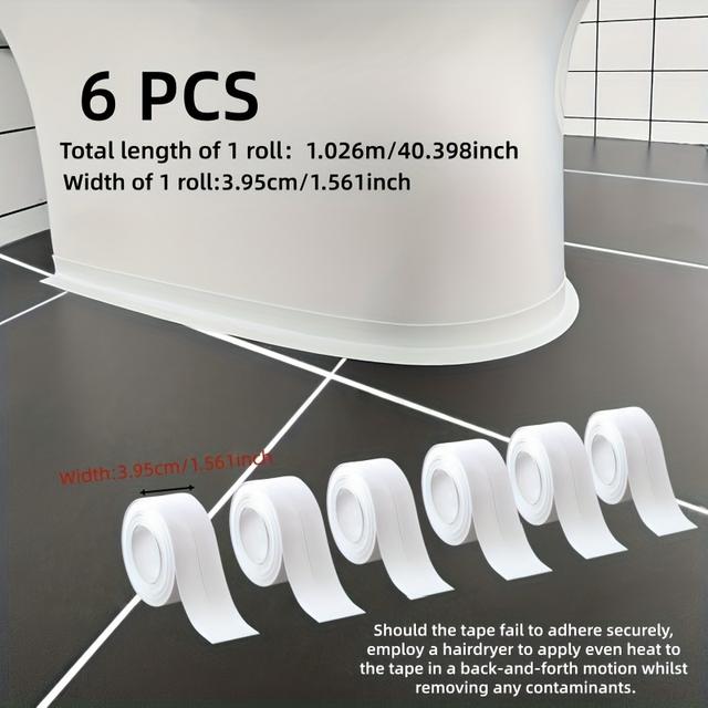 TEMU 6 rolek samoprzylepnej wodoodpornej taśmy uszczelniającej, trwała i łatwa w użyciu, idealna do łazienek i kuchni, taśma do uszczelniania szczelin, bez narzędzi, można łatwo oderwać lub przykleić
