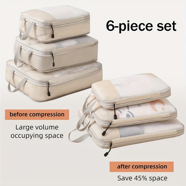 TEMU Portable Compressible Travel Storage Bag 6pcs Set Classification Organizer Mesh Breathable Clothes Protection Travel Bag