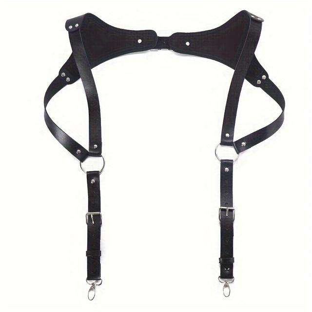 TEMU Regulowane szelki z klamrą do szkieletu na ramię, męskie punkowe szelki do karnisza z PVC, idealne na imprezy i kostiumy rave - Czarny pasek