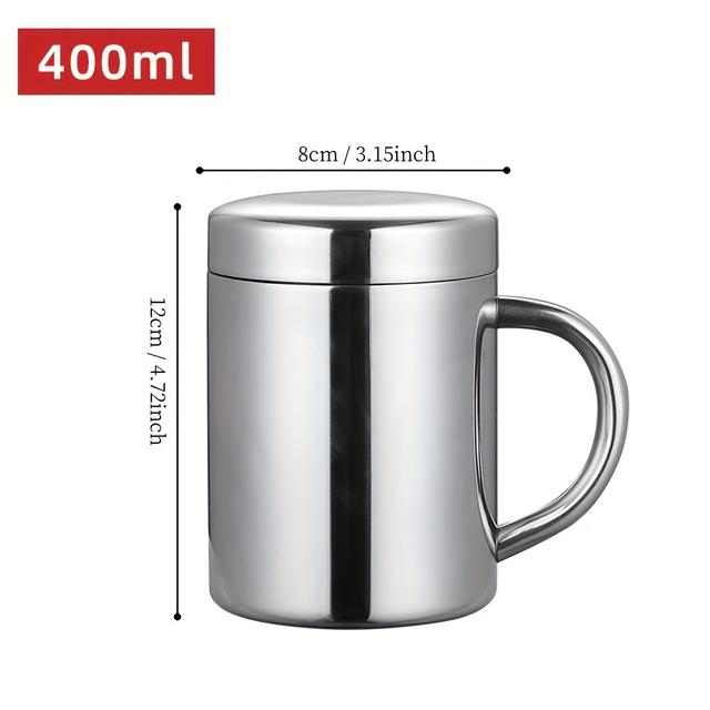 TEMU 1 ks Nerezový hrnek na kávu s víkem a rukojetí, nerozbitný kovový hrnek, dvoustěnný kempingový hrnek, cestovní hrnky na kávu, nerozbitný šálek na čaj, kempingový hrnek, nerezový hrnek