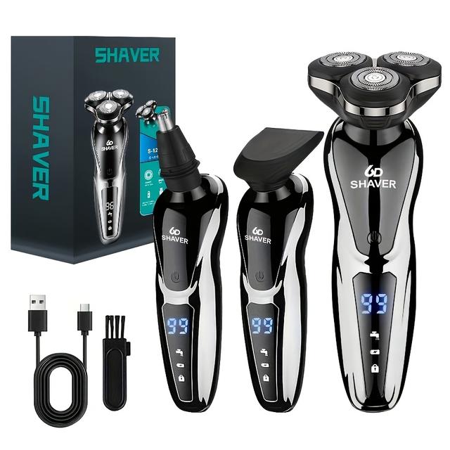 TEMU Electric Razor For Men, 3in 1 Electric Shaver Nose Hair Trimmer Usbrechargeable Portable Razor 3d Digital Display Shavingbeard Machine