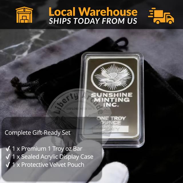 TEMU 1 Oz Sunshine Silvery Bar, Mark Si, Sealed, 33g, 50x29mm, A Beautiful Collectible & Artwork – Ideal For Display, Gift, And ,suitable For Jewelry Tester