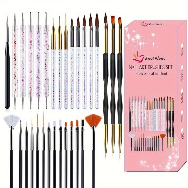 TEMU 31pcs Nail Art Brush Set Including Striping Brushes, Painting Pens, Double-ended Dotting Tools, And Gel Pens, Set Of Nail Art Tools.