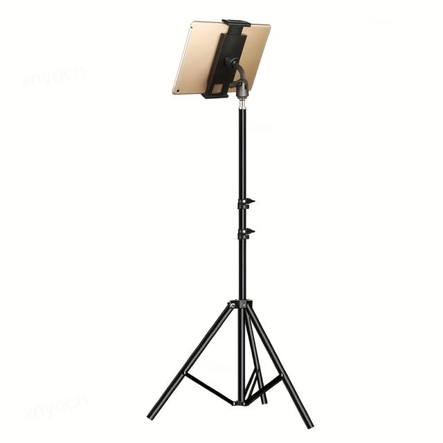TEMU Adjustable Tablet Tripod Floor Stand Holder | Support For 4-13 Inches, Foldable Carbon Steel Stand With Clip Holder For Ipad 12.9