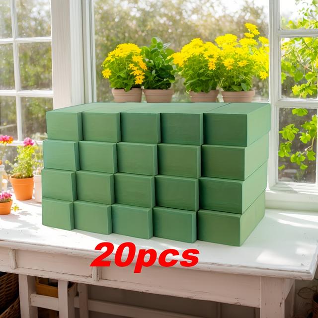 TEMU 20 de mousse à fleurs 8.8L x 4.1H x 2.6L " de mousse à fleurs humides carreaux verts pour arrangements floraux artificiels et , , anniversaires, décorations de jardin de bureau à domicile
