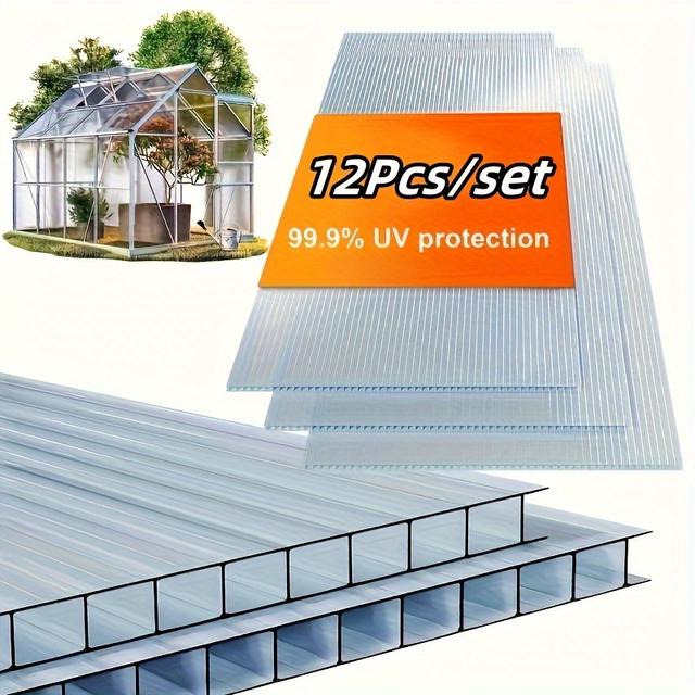 TEMU 12개 폴리카보네이트 패널, 이중벽 폴리카보네이트 시트, 방수 UV 강화 투명 시트, 온실, 야외, 식물 스탠드 지붕용 2'X 4ft