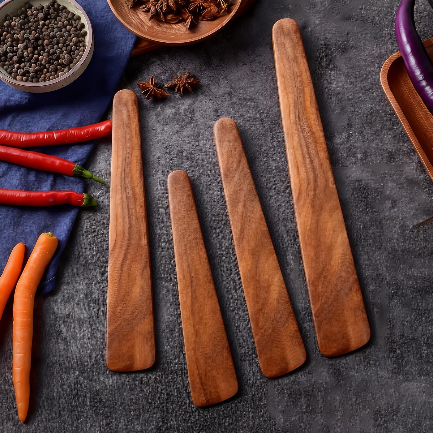 TEMU 4/9pcs Wooden Cooking Utensils Set, Including Non-toxic Kitchen Scraper, Turning Spoon, Flat Wooden Egg Shovel, Flipper, Cooking Spoon, Bamboo Flipper, Mixer
