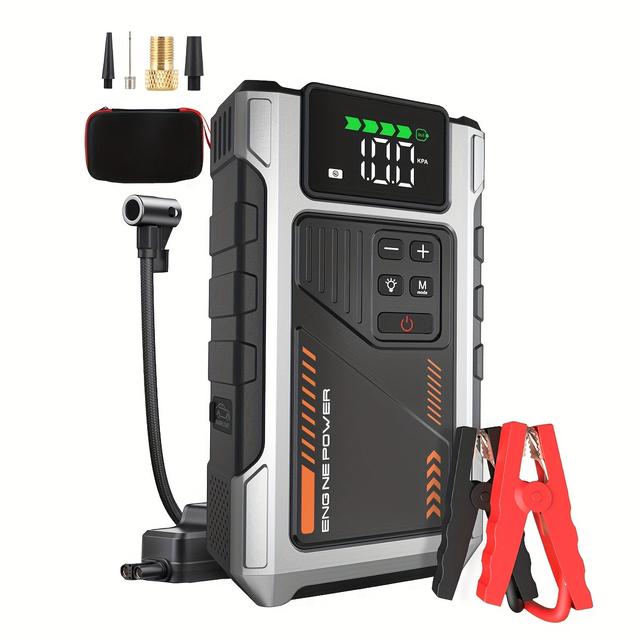 TEMU Potenciador de Batería, de Energía de para Coche con Compresor de Aire, de Energía de de 150PSI 6000A para Motores de de 7.5L y Diésel de 6.0L, de Energía de Portátil con Linterna LED