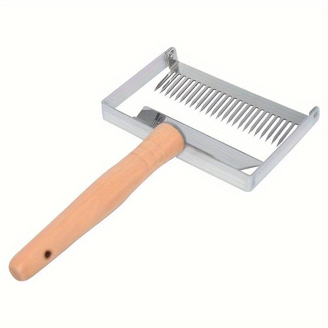 TEMU Breiter Holzgriff Schaber zum Versiegeln von Deckeln, Imkereibedarf, Imkereiwerkzeuge, Honig Schaber Gabel, Holzgriff, Edelstahl Deckelöffner Gabel, , Honigwaben Honig Werkzeuge HN9W