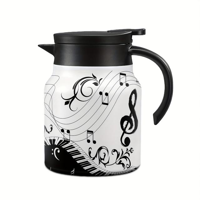 TEMU 1pc 1000ml Stainless Steel Double-walled Insulated Tea & Coffee Pot With - Vibrant Music-themed Kettle For Loose Leaf Brewing, Durable Use, Perfect Gift For Holidays, Gifts