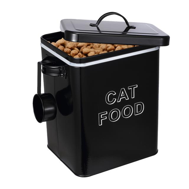 TEMU Metall Haustier Aufbewahrungsbox für Katzen, mit luftdichtem Deckel und Schaufel. Robuster Haustierbehälter, 2,3 kg (5 Pfund), Katzenbox im Bauernhaus-Stil - in Schwarz und Weiß