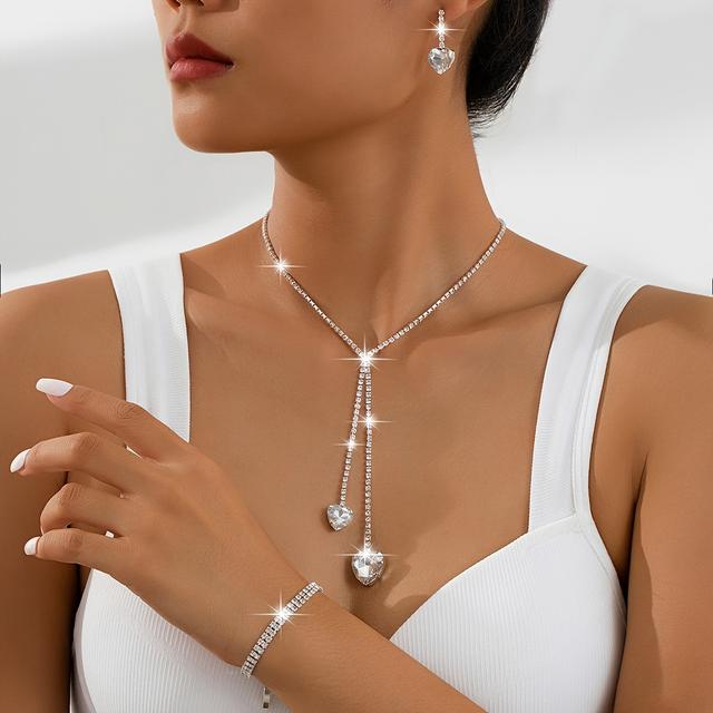 TEMU Conjunto de collar con colgante de borla larga con de amor y diamantes de incrustados, elegante y de , para uso , 4 piezas