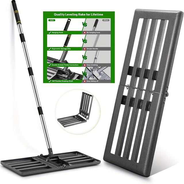 TEMU Lawn Leveling Rake, Stainless Steel 30"x10" Leveling Tool, Heavy-duty Lawn Leveler With 80-inch Extension Handle, Yard Leveling Rake Set For Gardens, Golf Courses, Farms