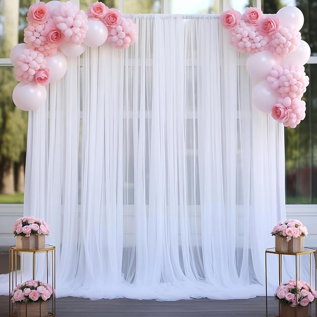 TEMU 2pcs Of Transparent Curtains, Suitable For Weddings, Baby Showers And Birthday Parties, Photography Props background