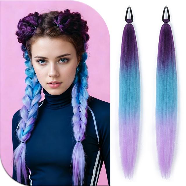 TEMU 2pcs Ombre Jumbo Braiding Ponytail Extensions For Women &, 26-inch Synthetic Hair With Elastic Band - Perfect For Christmas, Festivals