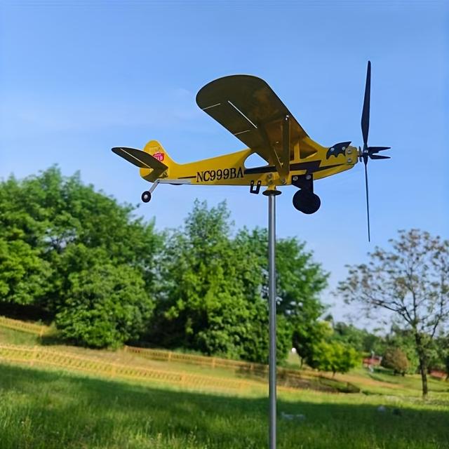 TEMU 1 قطعة مؤشر اتجاه الرياح ثلاثي الأبعاد على شكل طائرة، جهاز تحديد اتجاه الرياح الخارجي مقاوم للتآكل، مؤشر اتجاه الرياح لتزيين الفناء والحديقة