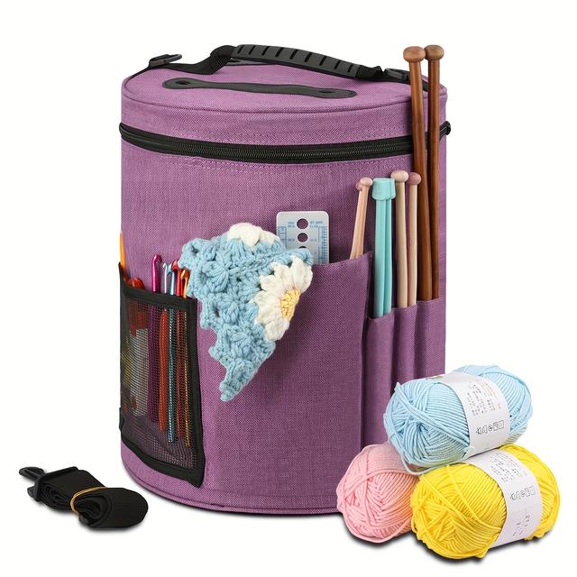 TEMU 1pc Large Capacity Knitting Yarn Storage Bag, Fabric Craft Organizer With Mesh Side Pocket For Knitting Needles, Crochet Hooks, And Patterns, With Wheels And Handle, For Grey/purple/rose Red