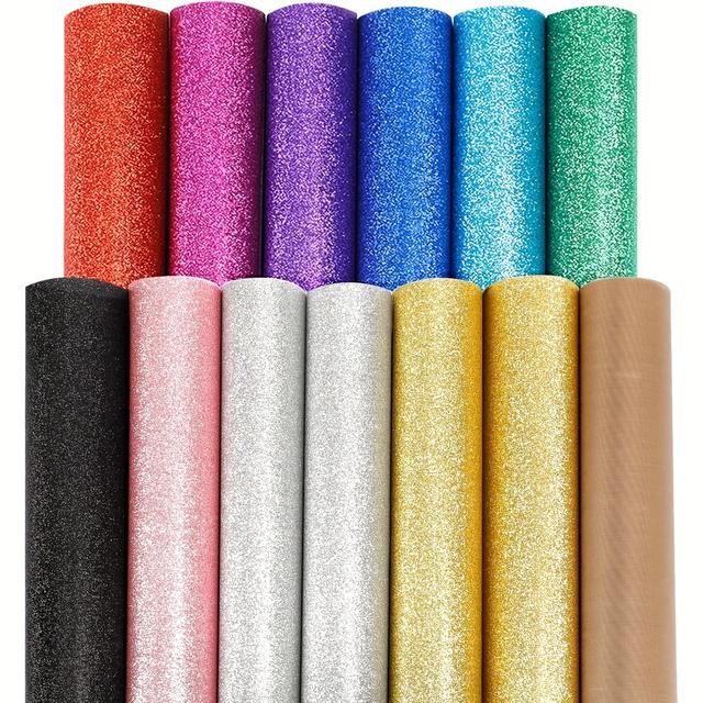 TEMU 12 Stück Glitzer HTV Transferfolie - 12"x10" 10 verschiedene Farben Bügelvinyl mit 1 hitzebeständigem Tuch für T-Shirts