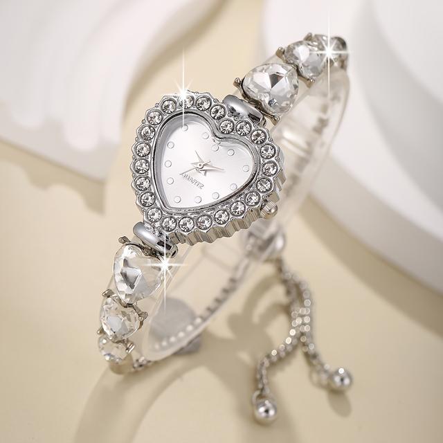 TEMU Women' And Fashionable Heart-shaped Dial Design, Elegant And Alloy Quartz Bracelet Watch