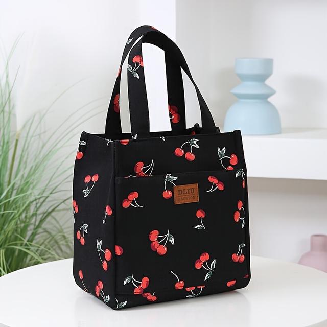 TEMU Dliu Vintage Floral Print Nylon Tote Bag - Large Capacity, Zippered, Front Pocket, Ideal For Work, School, And Shopping, Durable And Stylish Everyday Handbag