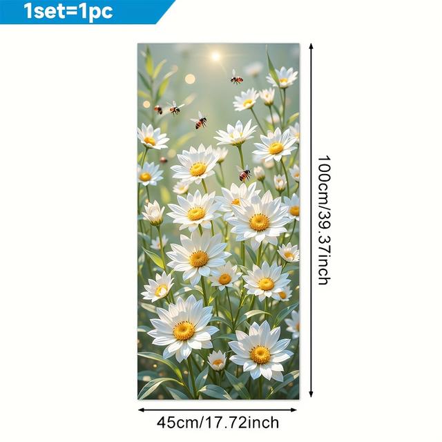 TEMU 1pc Daisy Field Bees Design 2d Window Film - Removable & Reusable Pvc Static Cling, 45x100cm, Privacy-providing, Easy-install, Glue-free, Home, Kitchen, Bath, Bedroom, Balcony Decor, Window Decor