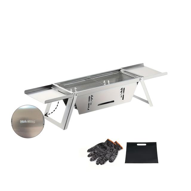 TEMU 1pc Integrated Folding Charcoal Grill, Portable Simple Assembly Food Grade Stainless Steel Charcoal Grill, Easy To Clean, Suitable For Travel, Camping, Garden Bbq, , Outdoor Bbq Picnic
