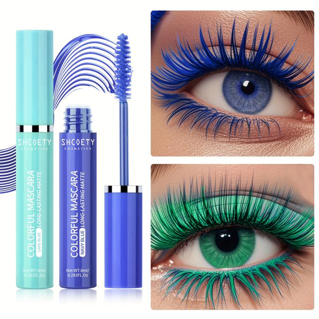 TEMU Pack Of 2 Colored Mascaras, Blue + Green Volumizing And Curling Mascara