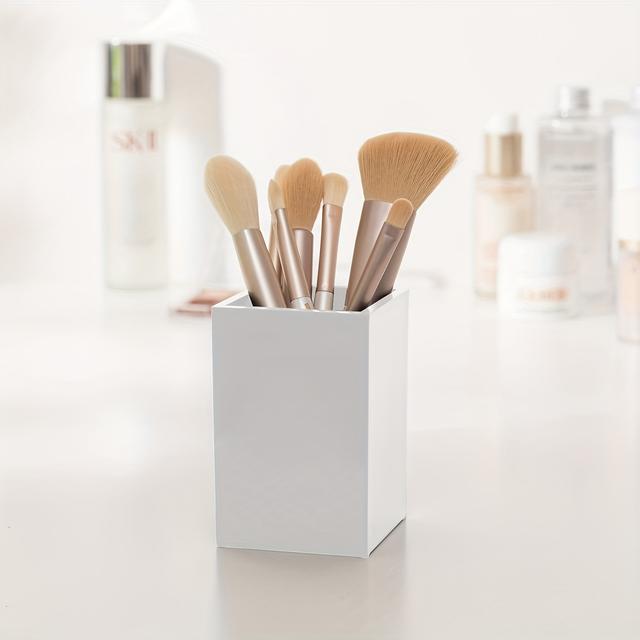 TEMU Large Makeup Brush Organizer - Multifunctional Storage Box For Vanity, Bathroom Countertop | Holds Eyeliner, Lipstick, Concealer & | Rust-proof Plastic |