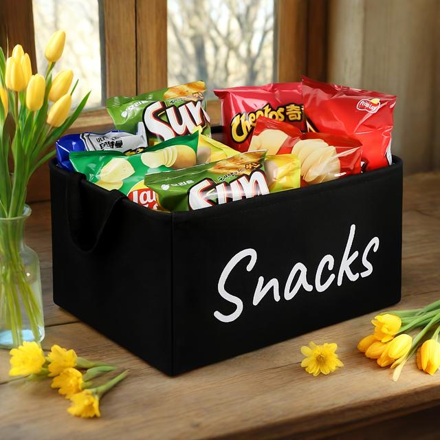 TEMU Black Large Capacity Snack Box Organizer - Fabric Storage Basket For Kitchen And Countertop, Suitable For Chips, , Popcorn, Candy